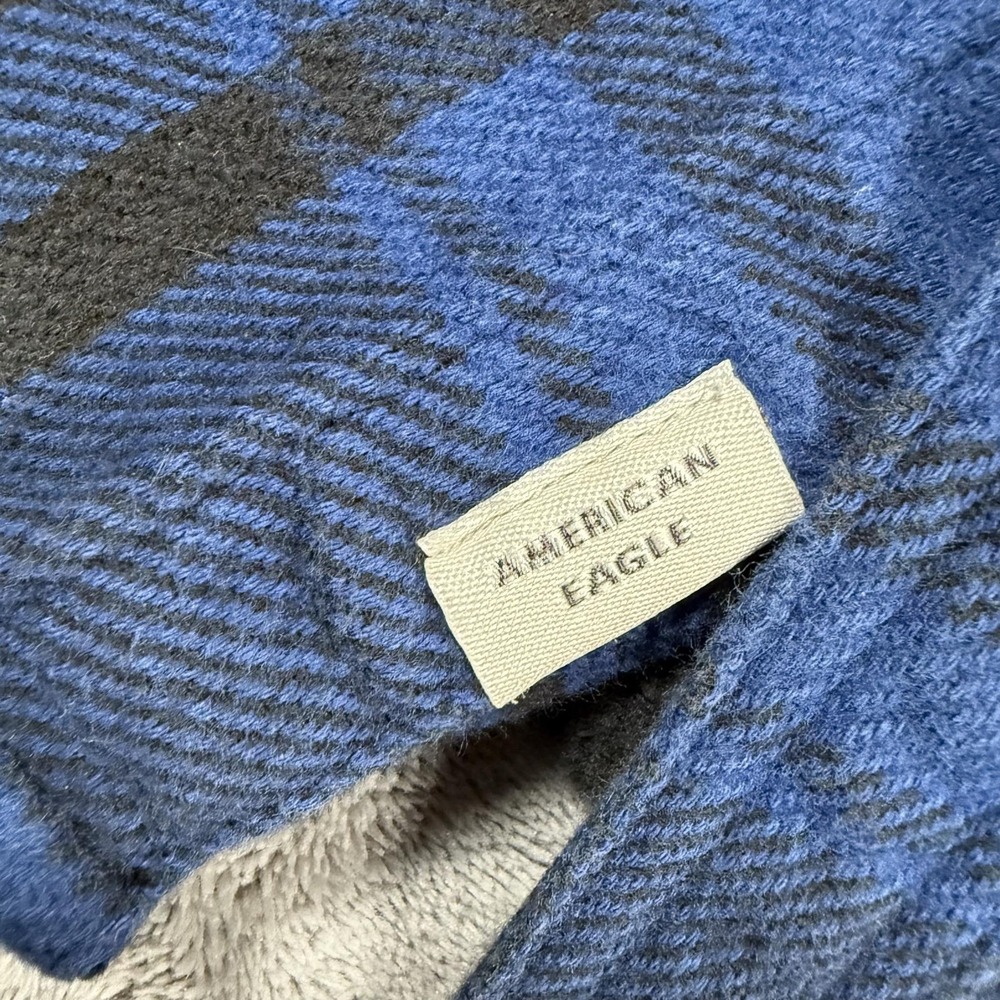 American Eagle Outfitters Flannel Shirt Mens Size M Blue Plaid Hooded Button Up - Picture 8 of 15